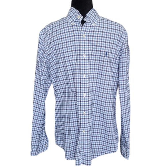 NWOT Men's Ralph Lauren Blue Checkered Plaid Button Down Oxford Size Medium - Picture 2 of 8
